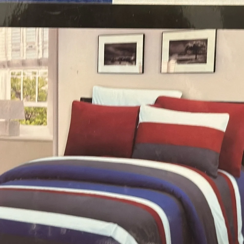 Transitional at Home 6pc Queen Sheet Set Red, white and blue striped pattern